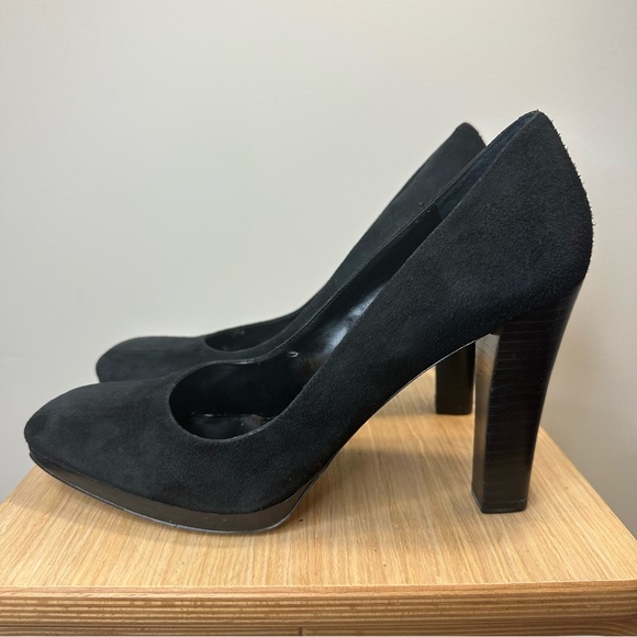 EUC Enzo Angiolini Women's Sz 9 M Black Suede Square Toe 3.75” Pumps Heels - Picture 2 of 10